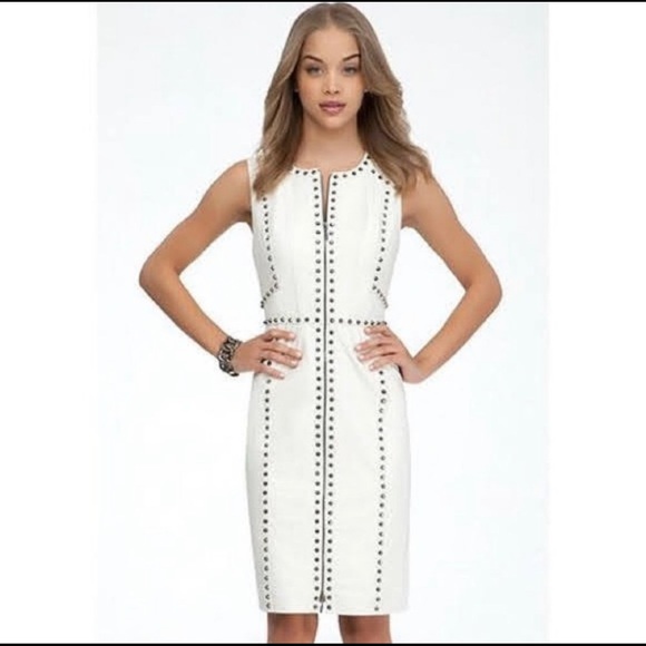 Bebe Ari White Studded Leather Dress Sz S - Picture 1 of 10